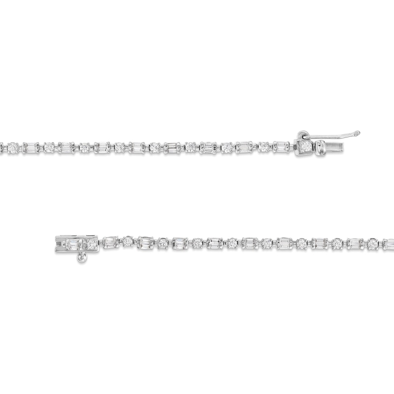 Main Image 3 of 1 CT. T.W. Baguette and Round Diamond Alternating Line Bracelet in 10K White Gold