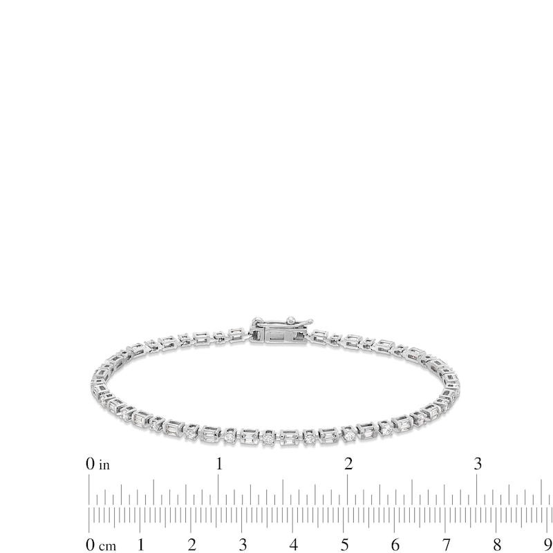 Main Image 4 of 1 CT. T.W. Baguette and Round Diamond Alternating Line Bracelet in 10K White Gold
