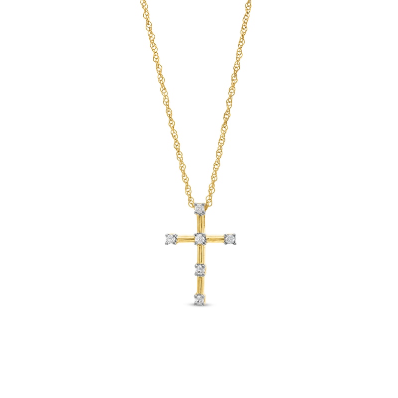 Main Image 1 of 1/3 CT. T.W. Diamond Station Cross Pendant in 10K Gold