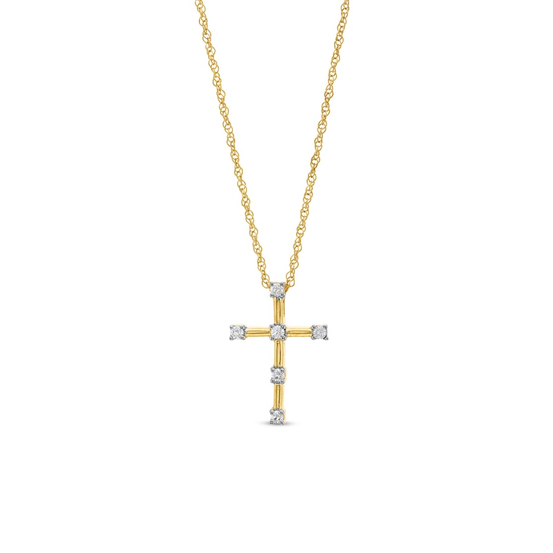 1/3 CT. T.W. Diamond Station Cross Pendant in 10K Gold