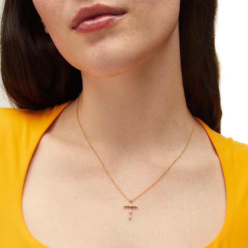 Main Image 2 of 1/3 CT. T.W. Diamond Station Cross Pendant in 10K Gold