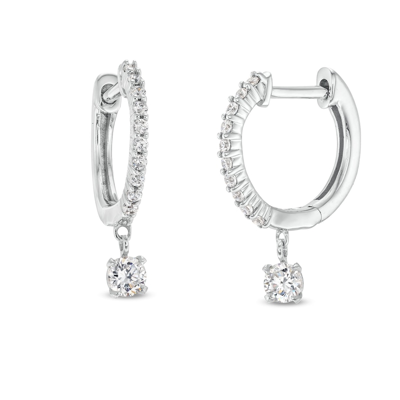 Main Image 1 of 1/2 CT. T.W. Certified Lab-Grown Diamond Dangle Hoop Earrings in 14K White Gold (F/SI2)
