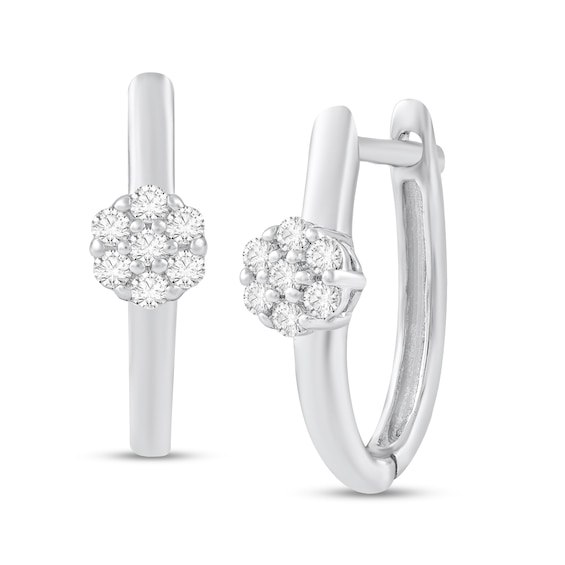 1/10 CT. T.w. Multi-Diamond Hoop Earrings in 10K White Gold