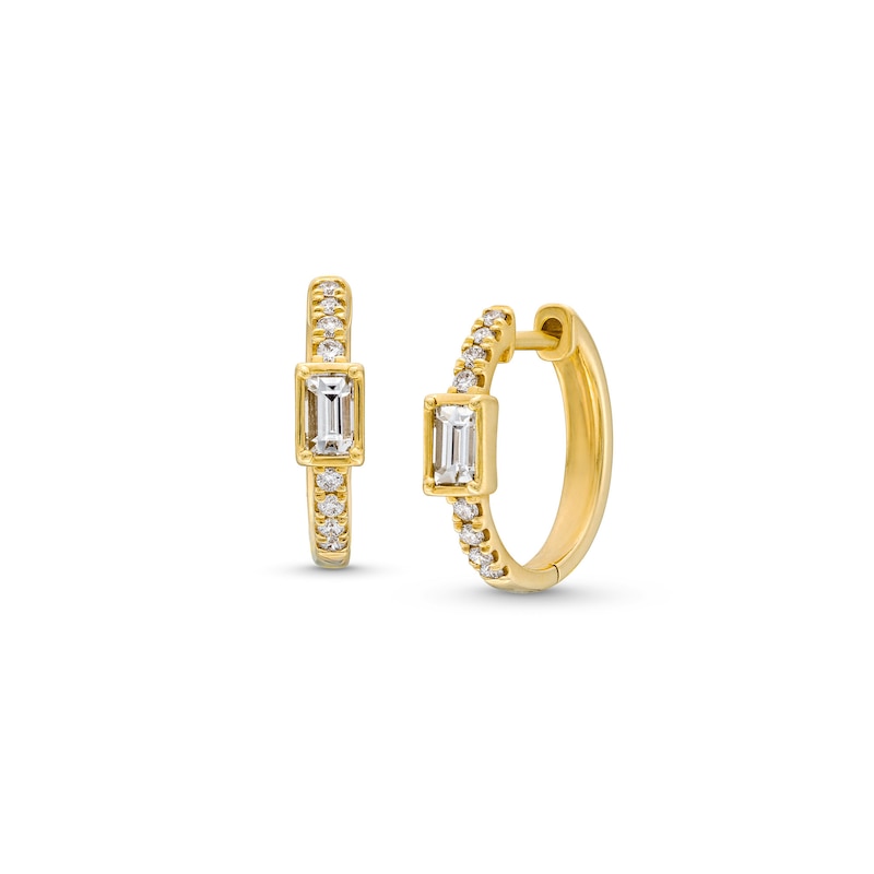 1/3 CT. T.W. Baguette and Round Certified Lab-Created Diamond Huggie Hoop Earrings in 14K Gold (F/SI2)