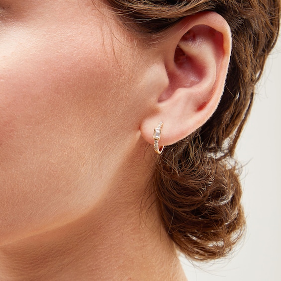 1/3 CT. T.w. Baguette and Round Certified Lab-Grown Diamond Huggie Hoop Earrings in 14K Gold (F/Si2)