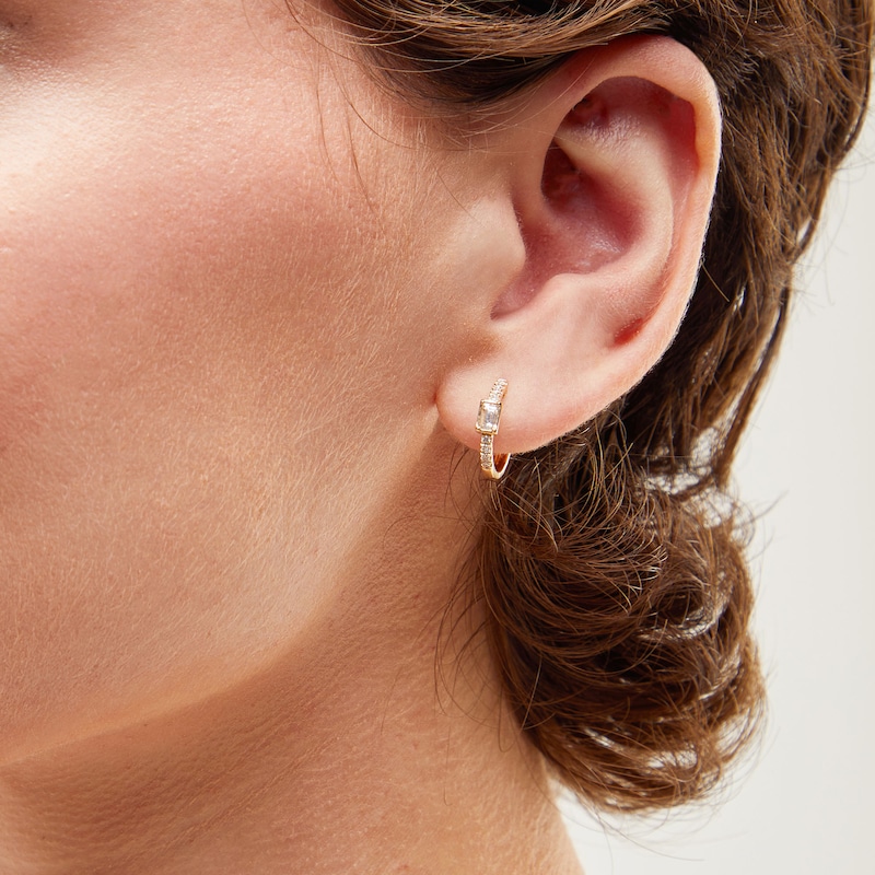 Main Image 2 of 1/3 CT. T.W. Baguette and Round Certified Lab-Grown Diamond Huggie Hoop Earrings in 14K Gold (F/SI2)