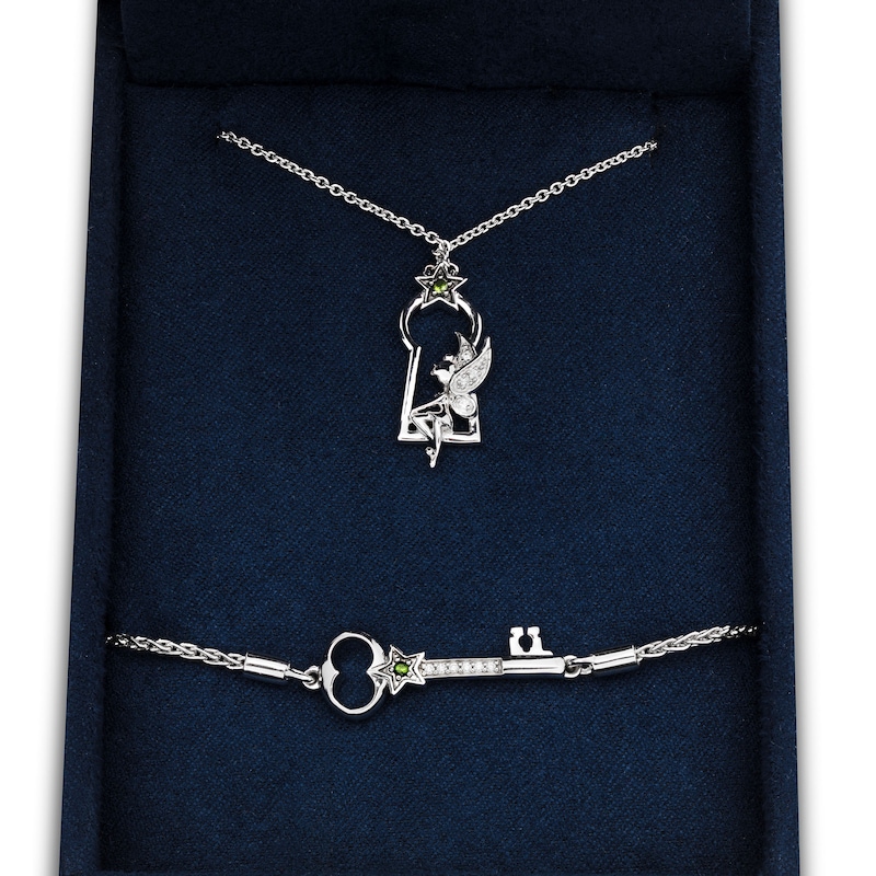 Main Image 1 of Enchanted Disney Tinker Bell Green Tourmaline and Diamond Lock Pendant and Key Bolo Bracelet Set in Sterling Silver