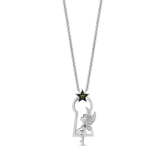 Enchanted Disney Tinker Bell Green Tourmaline and Diamond Lock Pendant and Key Bolo Bracelet Set in Sterling Silver