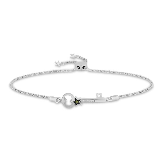 Enchanted Disney Tinker Bell Green Tourmaline and Diamond Lock Pendant and Key Bolo Bracelet Set in Sterling Silver