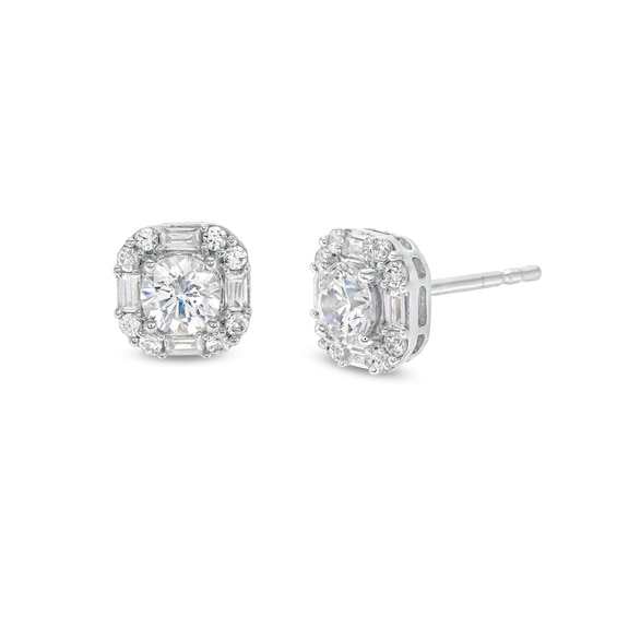 1 CT. T.w. Certified Lab-Grown Diamond Cushion-Shaped Frame Stud Earrings in 14K White Gold (F/Si2)