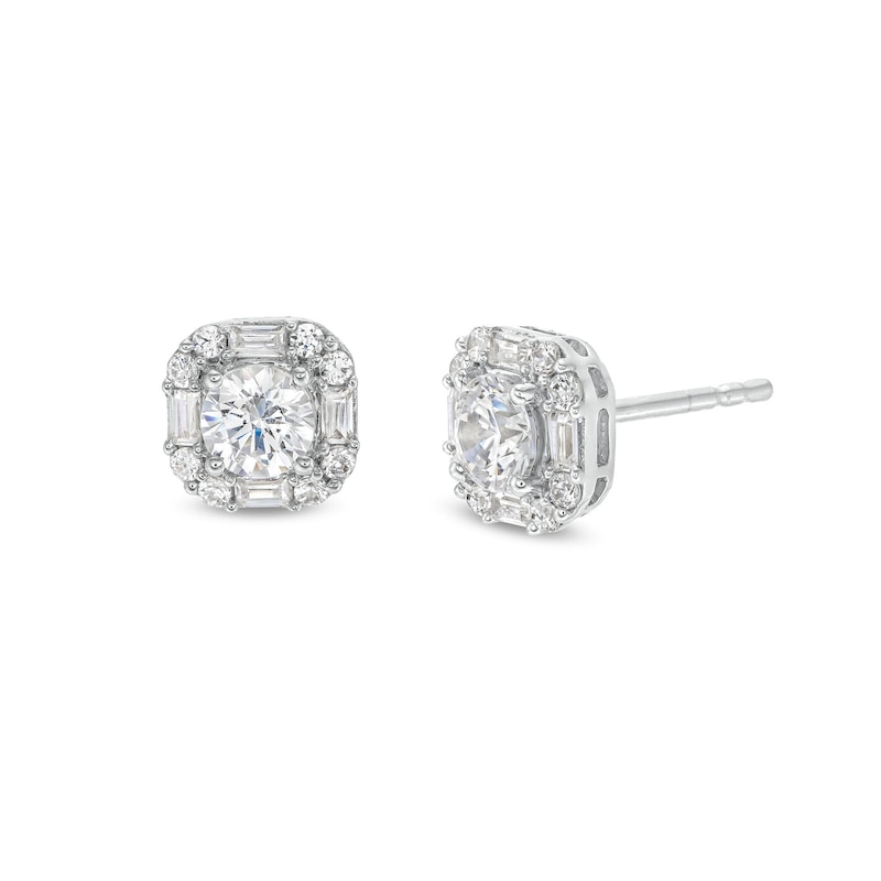 1 CT. T.W. Lab-Created Diamond Cushion-Shaped Frame Stud Earrings in 14K White Gold (F/SI2)