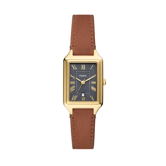 Ladies’ Fossil Raquel Gold-Tone IP Watch with Rectangular Grey Dial (Model: Es5303)