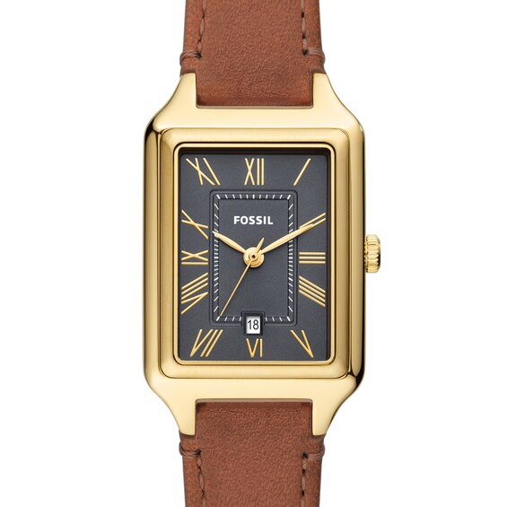 Ladies’ Fossil Raquel Gold-Tone IP Watch with Rectangular Grey Dial (Model: Es5303)