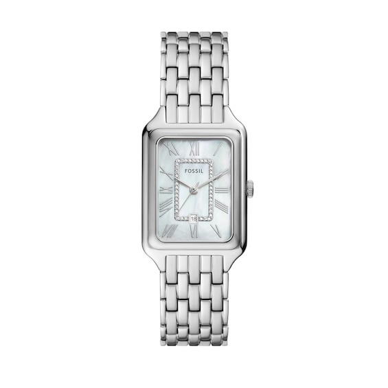 Ladiesâ Fossil Raquel Crystal Accent Watch with Rectangular Mother-of-Pearl Dial (Model: Es5306)
