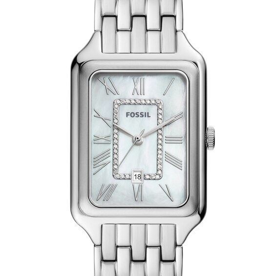 Ladiesâ Fossil Raquel Crystal Accent Watch with Rectangular Mother-of-Pearl Dial (Model: Es5306)