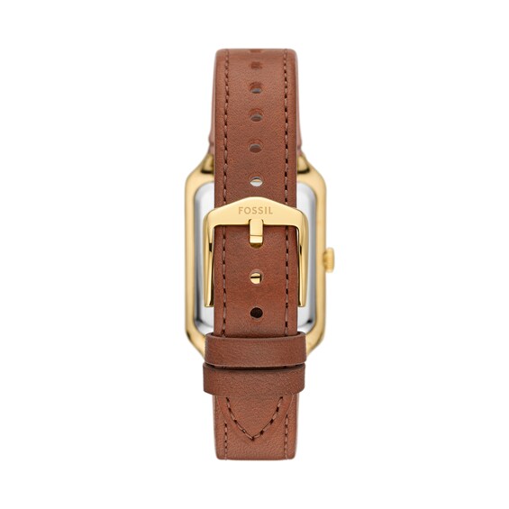 Ladiesâ Fossil Raquel Crystal Accent Gold-Tone IP Strap Watch with Rectangular Mother-of-Pearl Dial (Model: Es5307)