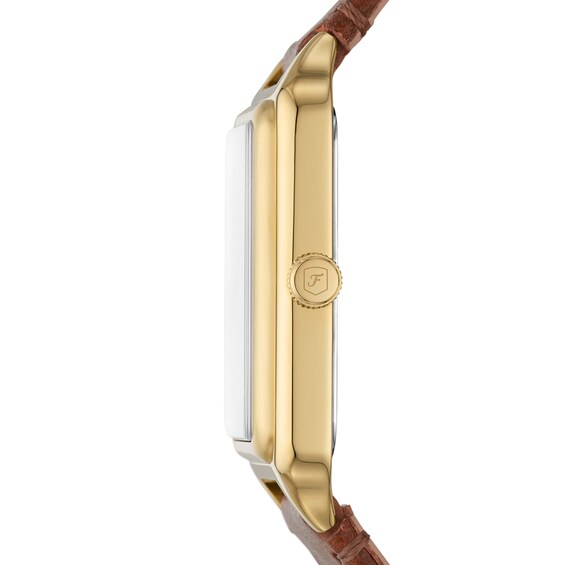 Ladiesâ Fossil Raquel Crystal Accent Gold-Tone IP Strap Watch with Rectangular Mother-of-Pearl Dial (Model: Es5307)