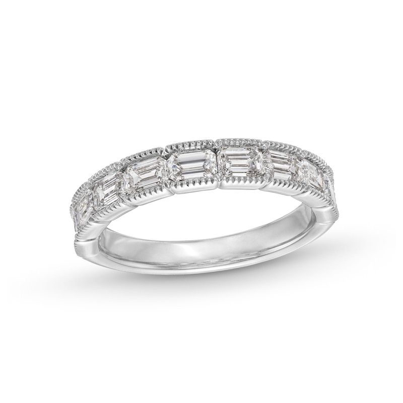 Main Image 1 of 1-3/8 CT. T.W. Emerald-Cut Certified Lab-Created Diamond Vintage-Style Anniversary Band in 14K White Gold (F/VS2)