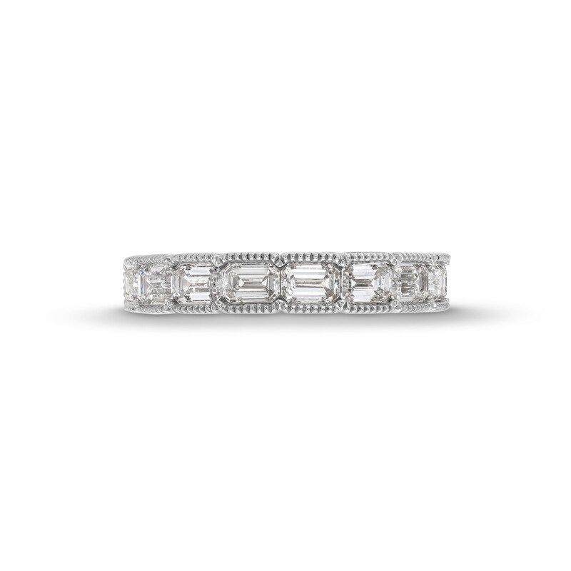 Main Image 4 of 1-3/8 CT. T.W. Emerald-Cut Certified Lab-Created Diamond Vintage-Style Anniversary Band in 14K White Gold (F/VS2)