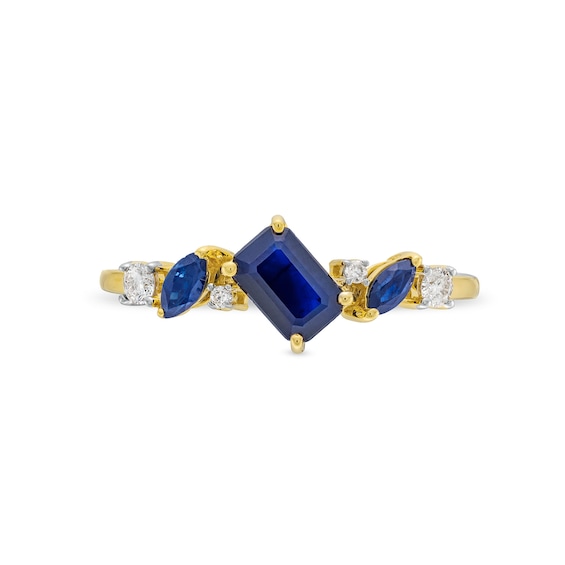 Emerald and Marquise-Cut Blue Sapphire with 1/10 CT. T.w. Diamond Tilted Ring in 10K Gold