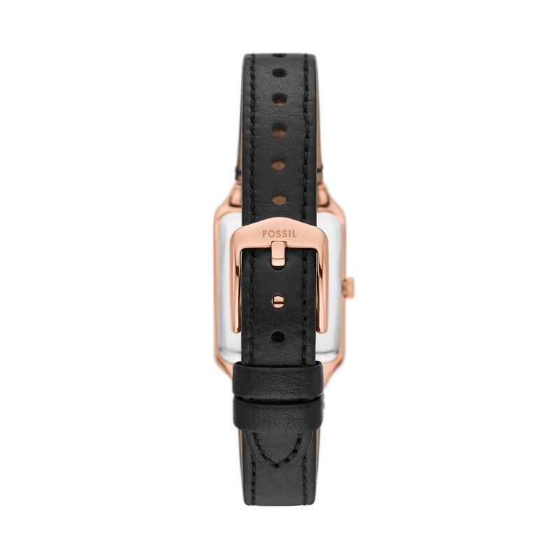 Main Image 2 of Ladies’ Fossil Raquel Rose-Tone IP Black Leather Strap Watch with Rectangular White Dial (Model: ES5310)