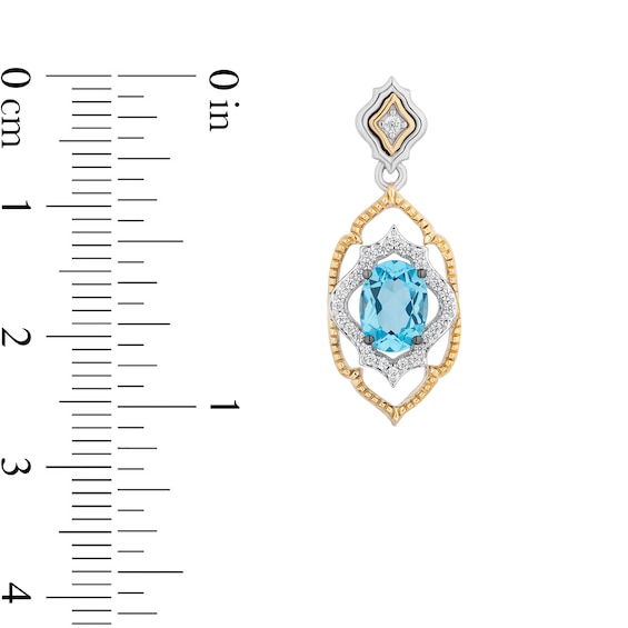 Enchanted Disney Jasmine Swiss Blue Topaz and 1/5 CT. T.w. Diamond Arabesque Frame Drop Earrings in Sterling Silver