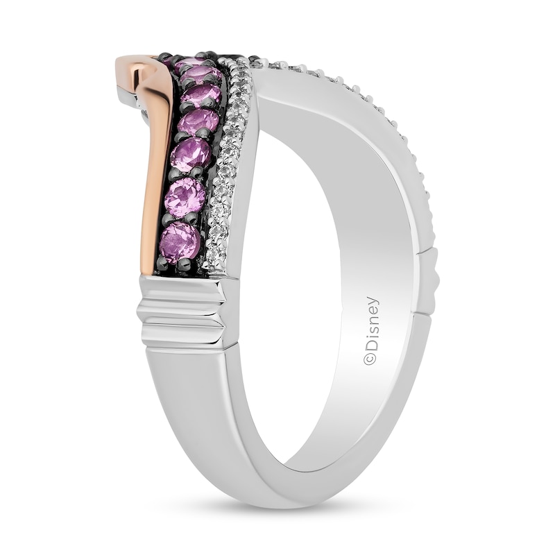 Enchanted Disney Aurora Pink Lab-Created Sapphire and Diamond Chevron Crown Ring in Sterling Silver and 10K Rose Gold