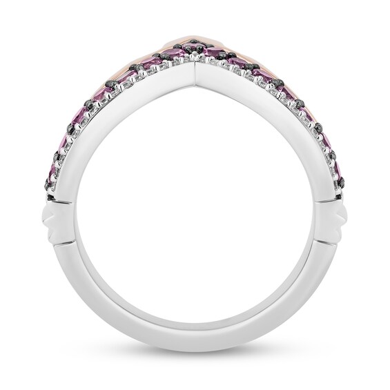 Enchanted Disney Aurora Pink Lab-Created Sapphire and Diamond Chevron Crown Ring in Sterling Silver and 10K Rose Gold