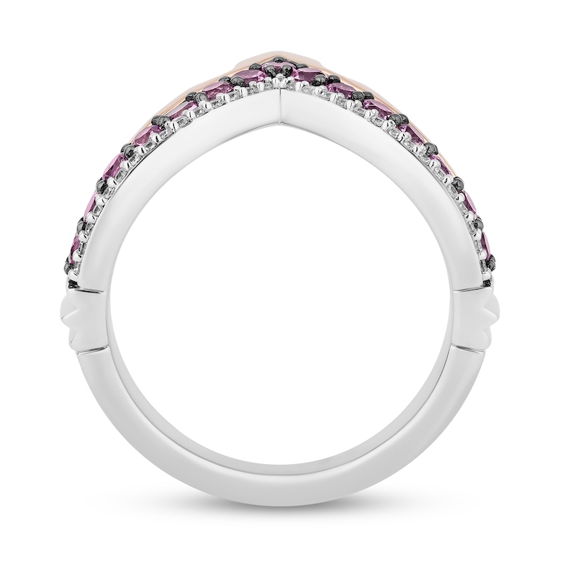 Enchanted Disney Aurora Pink Lab-Created Sapphire and Diamond Chevron Crown Ring in Sterling Silver and 10K Rose Gold