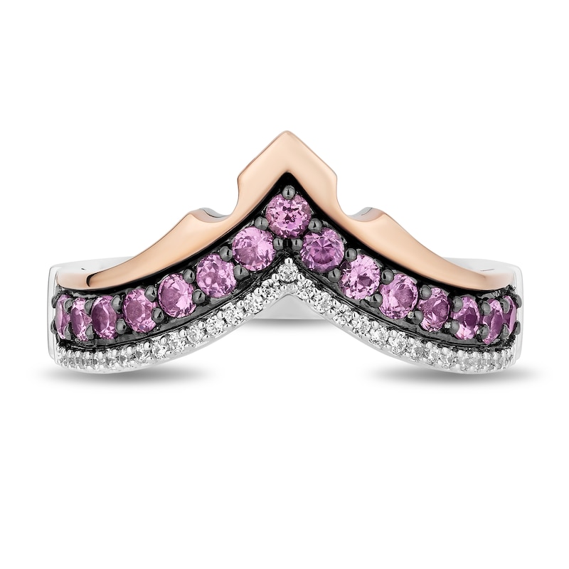 Enchanted Disney Aurora Pink Lab-Created Sapphire and Diamond Chevron Crown Ring in Sterling Silver and 10K Rose Gold