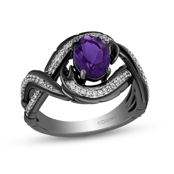 Enchanted Disney Villains Ursula Oval Amethyst and 1/5 CT. T.w. Diamond Eel Bypass Twist Ring in Sterling Silver