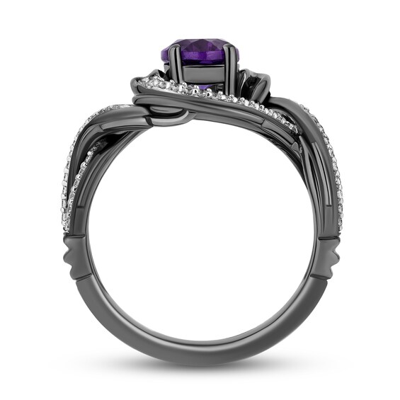 Enchanted Disney Villains Ursula Oval Amethyst and 1/5 CT. T.w. Diamond Eel Bypass Twist Ring in Sterling Silver