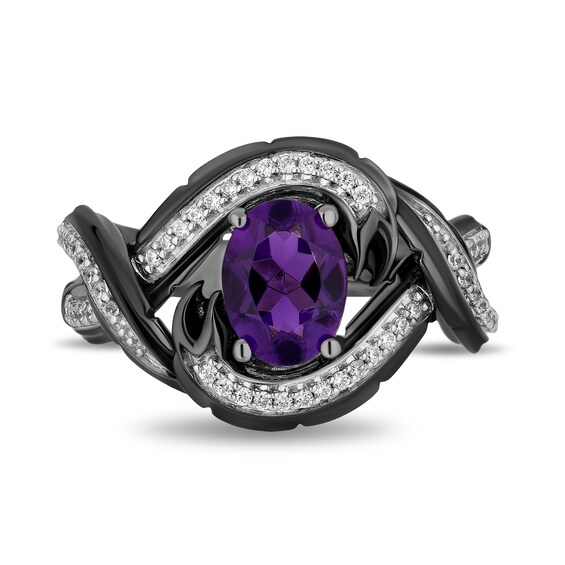 Enchanted Disney Villains Ursula Oval Amethyst and 1/5 CT. T.w. Diamond Eel Bypass Twist Ring in Sterling Silver