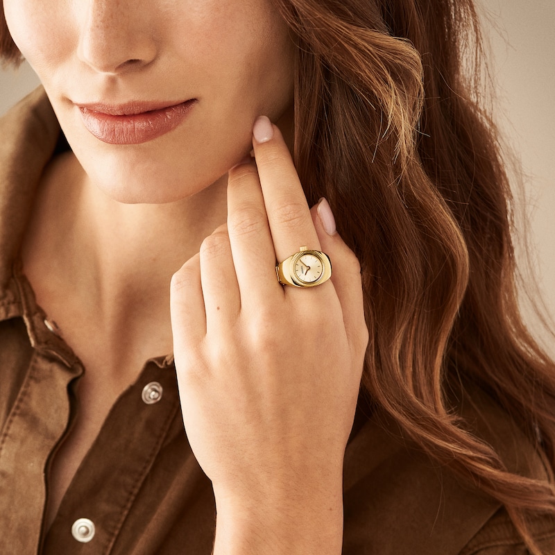 Main Image 5 of Ladies’ Fossil Gold-Tone IP Ring Watch with Gold-Tone Sunray Dial (Model: ES5246)