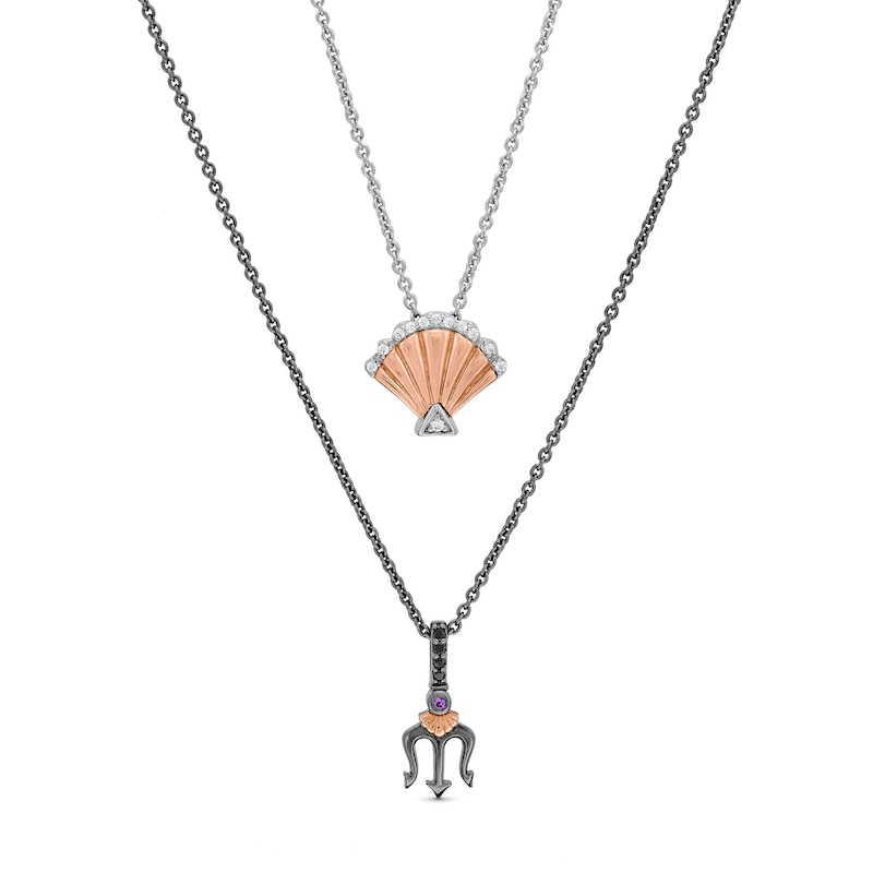 Main Image 1 of Enchanted Disney Amethyst and Diamond Seashell and Trident Two Piece Pendant Set in Sterling Silver and 10K Rose Gold