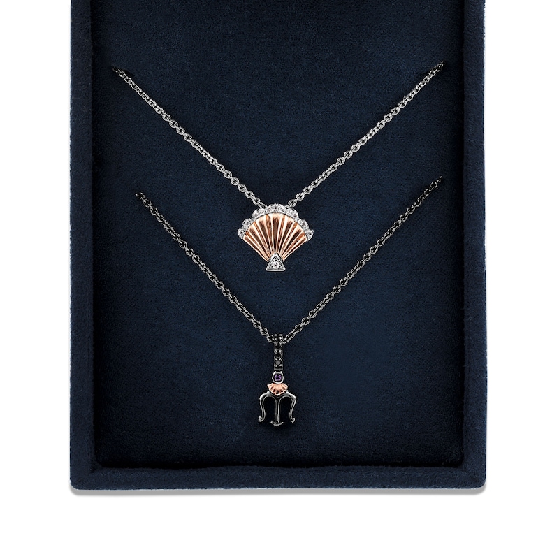Main Image 7 of Enchanted Disney Amethyst and Diamond Seashell and Trident Two Piece Pendant Set in Sterling Silver and 10K Rose Gold