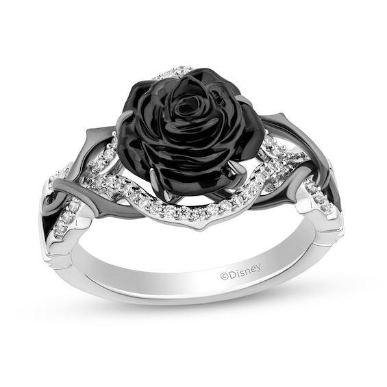 Collectorâs Edition Enchanted Disney Sleeping Beauty 65th Anniversary Onyx and Diamond Rose Ring in Sterling Silver