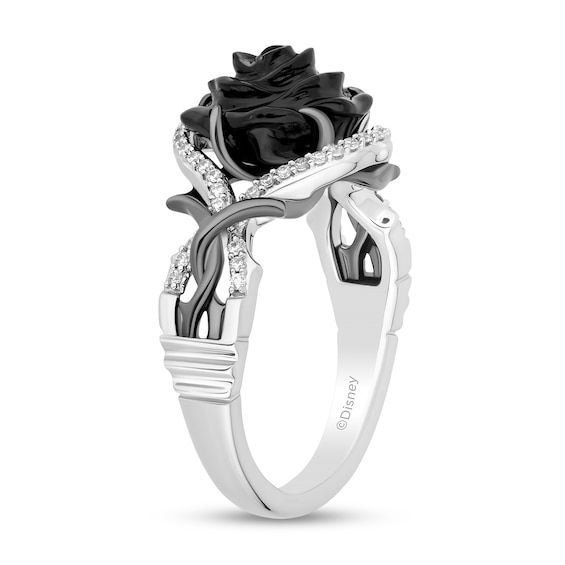 Collectorâs Edition Enchanted Disney Sleeping Beauty 65th Anniversary Onyx and Diamond Rose Ring in Sterling Silver