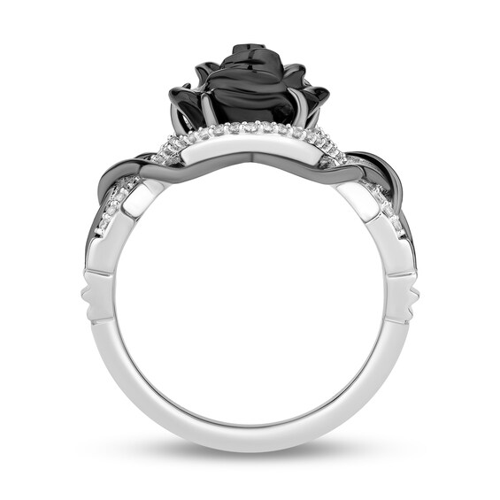 Collectorâs Edition Enchanted Disney Sleeping Beauty 65th Anniversary Onyx and Diamond Rose Ring in Sterling Silver