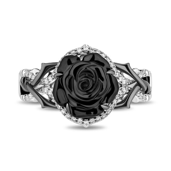 Collectorâs Edition Enchanted Disney Sleeping Beauty 65th Anniversary Onyx and Diamond Rose Ring in Sterling Silver