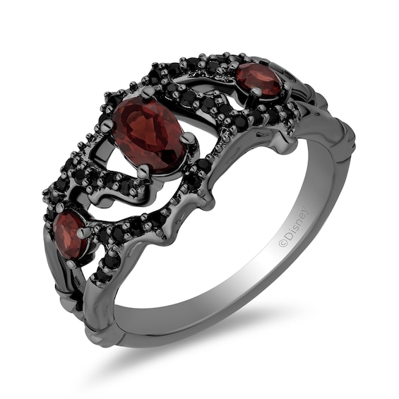 Enchanted Disney Villains Evil Queen Garnet and 1/4 CT. T.w. Black Diamond Vine Ring in Sterling Silver - Size 7