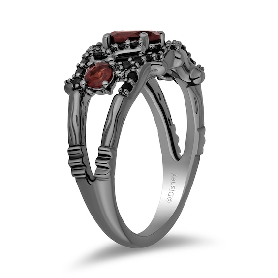 Enchanted Disney Villains Evil Queen Garnet and 1/4 CT. T.w. Black Diamond Vine Ring in Sterling Silver - Size 7