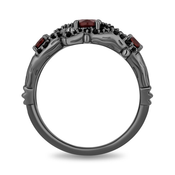 Enchanted Disney Villains Evil Queen Garnet and 1/4 CT. T.w. Black Diamond Vine Ring in Sterling Silver - Size 7