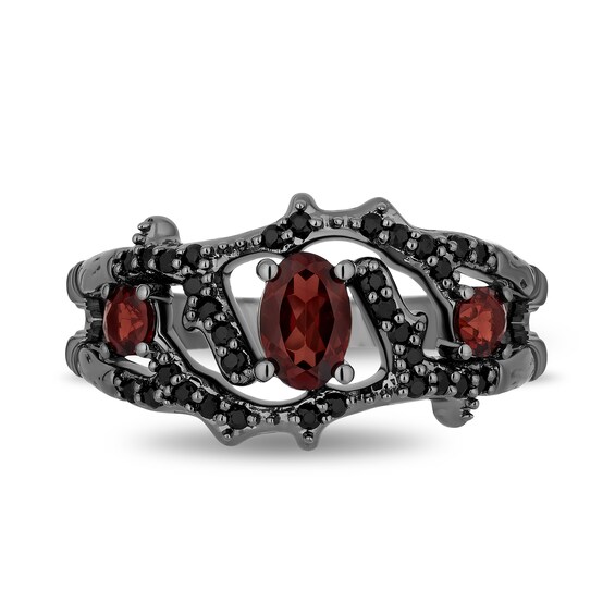 Enchanted Disney Villains Evil Queen Garnet and 1/4 CT. T.w. Black Diamond Vine Ring in Sterling Silver - Size 7
