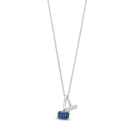 Emerald-Cut Blue Sapphire and 1/20 CT. T.w. Diamond Split Bail Pendant in 10K White Gold