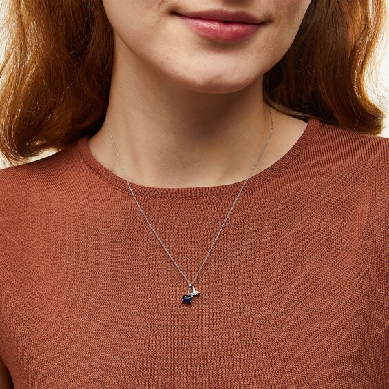 Emerald-Cut Blue Sapphire and 1/20 CT. T.w. Diamond Split Bail Pendant in 10K White Gold