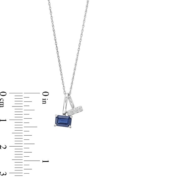 Emerald-Cut Blue Sapphire and 1/20 CT. T.w. Diamond Split Bail Pendant in 10K White Gold
