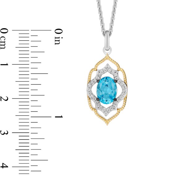 Enchanted Disney Jasmine Oval Swiss Blue Topaz and 1/8 CT. T.w. Diamond Arabesque Frame Pendant in Sterling Silver