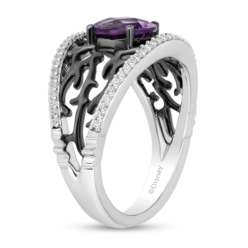 Enchanted Disney Villains Ursula Oval Amethyst and 1/5 CT. T.W. Diamond Coral Open Shank Ring in Sterling Silver