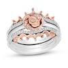 Thumbnail Image 0 of Enchanted Disney Belle 1/5 CT. T.W. Diamond Rose and Crown Three Piece Ring Set in Sterling Silver and 10K Rose Gold